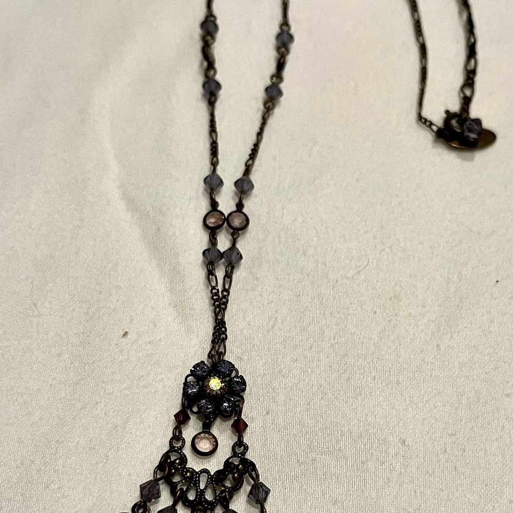 Purple and Yellow Filigree Pendant Necklace